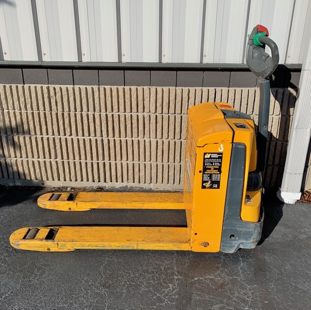 Side view of Jungheinrich electric pallet truck from Miami Industrial Trucks
