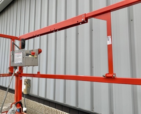 Railing and control box on scissor skyjack from Miami Industrial Trucks