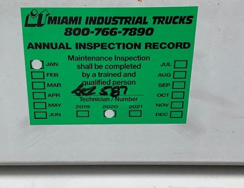 Inspection record on scissor skyjack from Miami Industrial Trucks