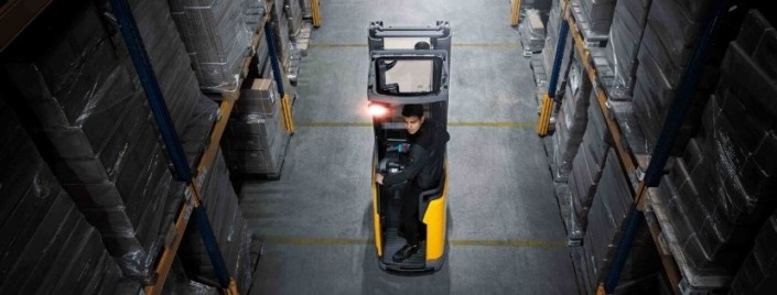 The Forklift in warehouse with safety light at Dayton, OH