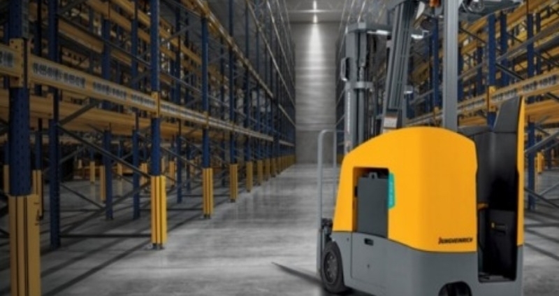 The yellow color forklift in warehouse